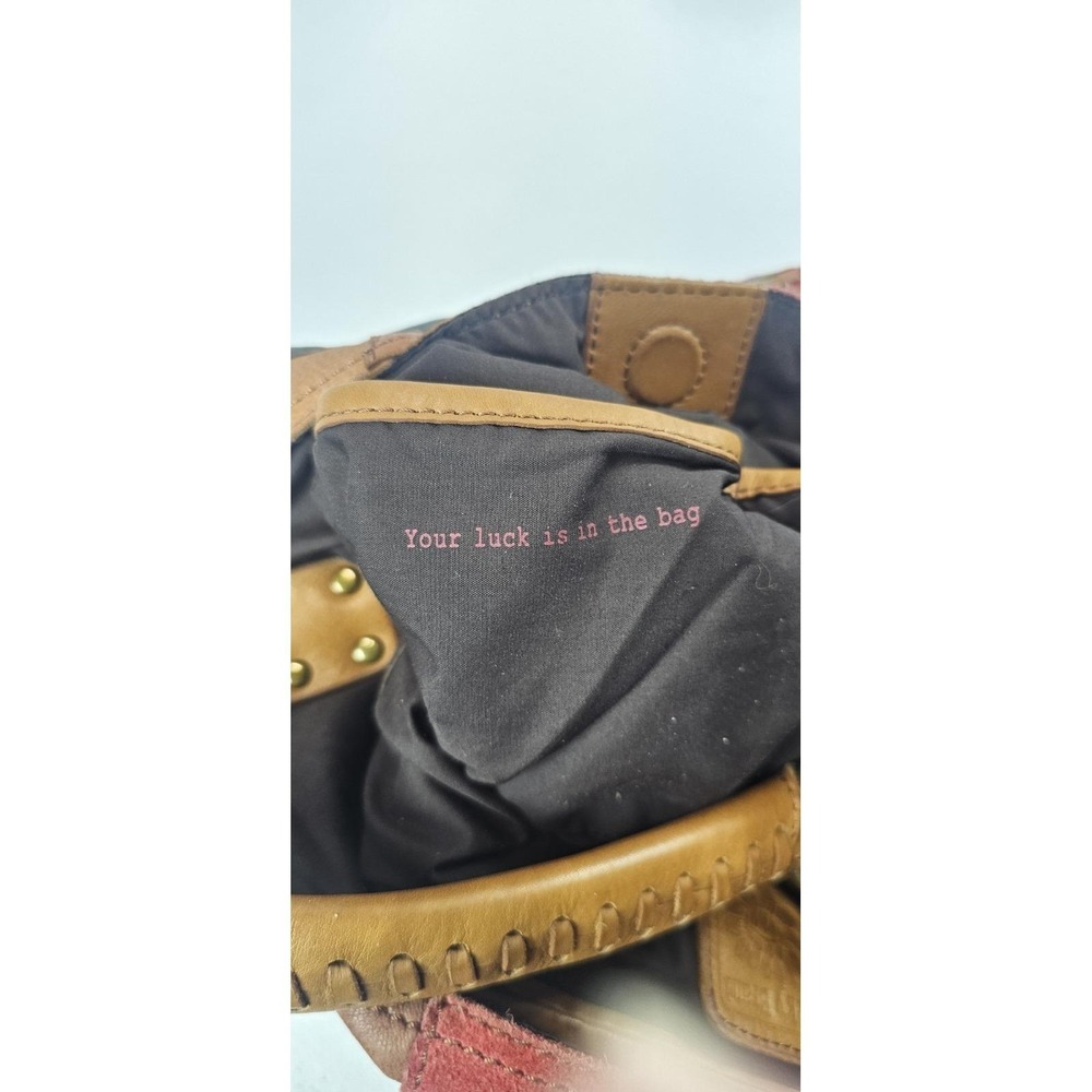 VTG Lucky Brand Y2K Boho Patchwork Leather Suede Hobo Bag Multicolor Magnet - Picture 8 of 10